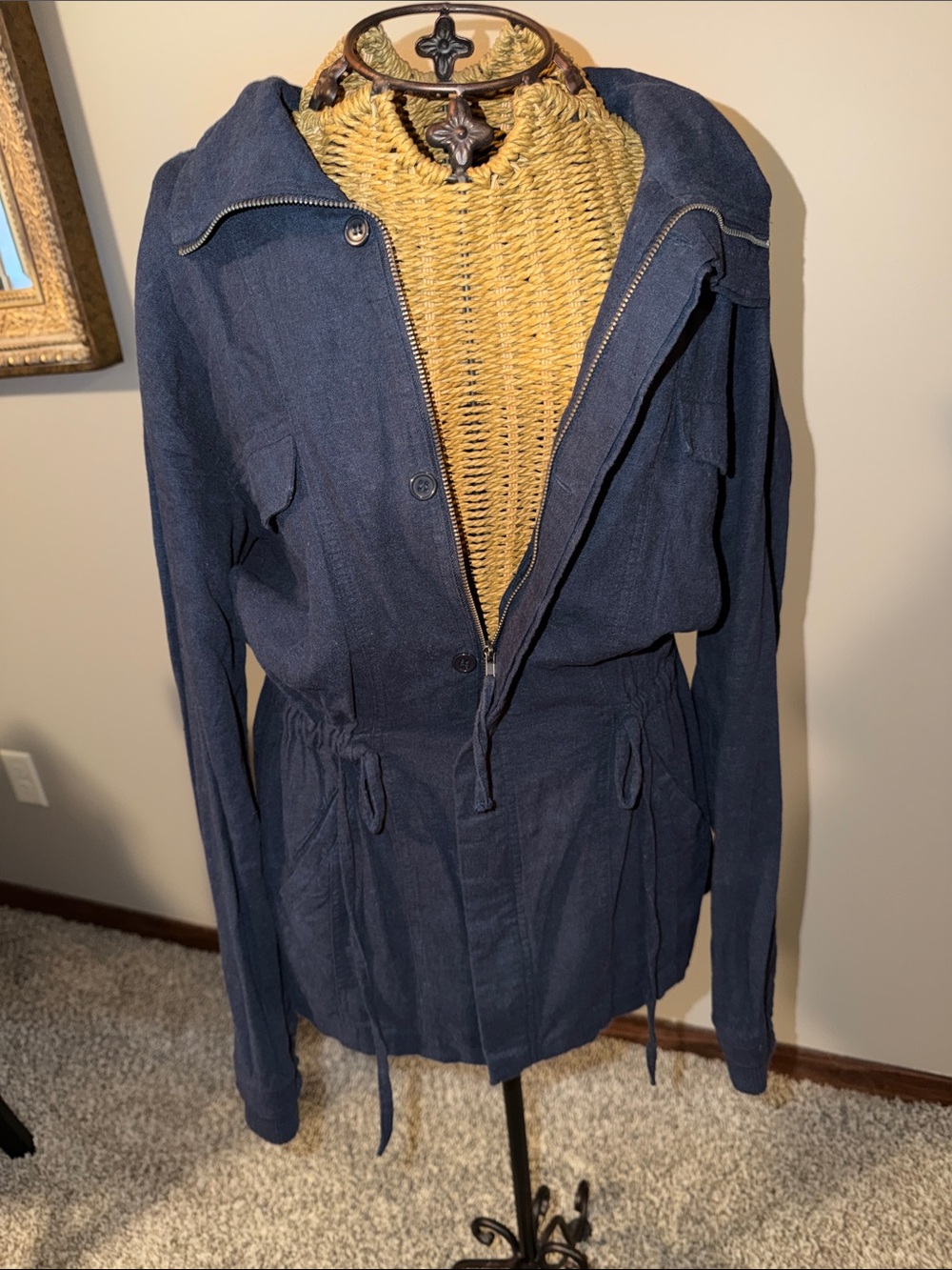 Navy Drawstring Waist Women's Jacket
